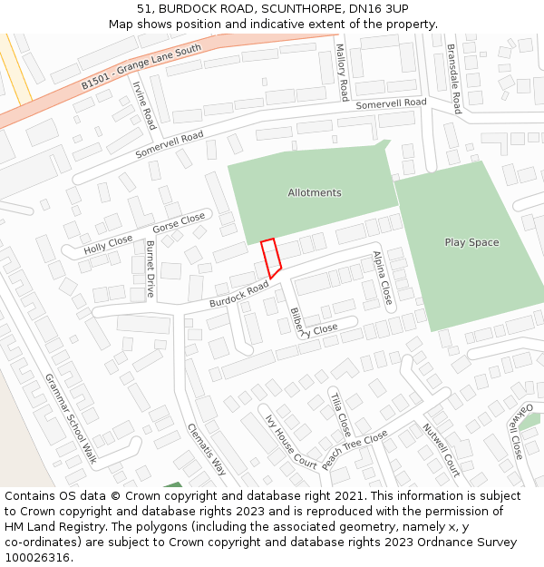 51, BURDOCK ROAD, SCUNTHORPE, DN16 3UP: Location map and indicative extent of plot