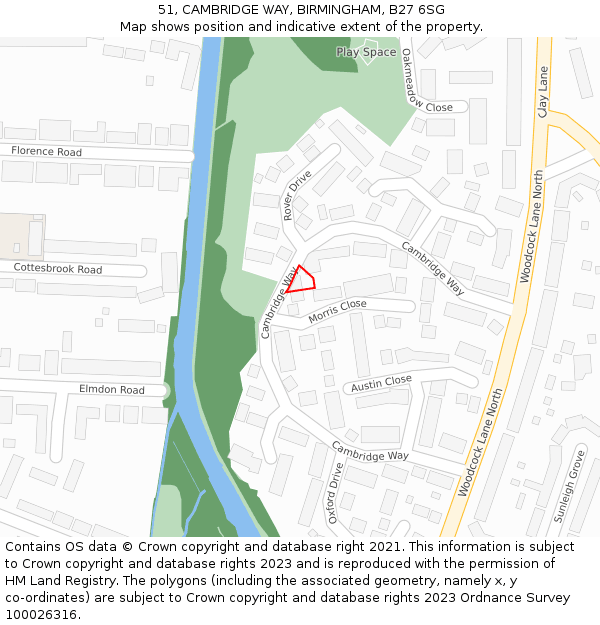 51, CAMBRIDGE WAY, BIRMINGHAM, B27 6SG: Location map and indicative extent of plot