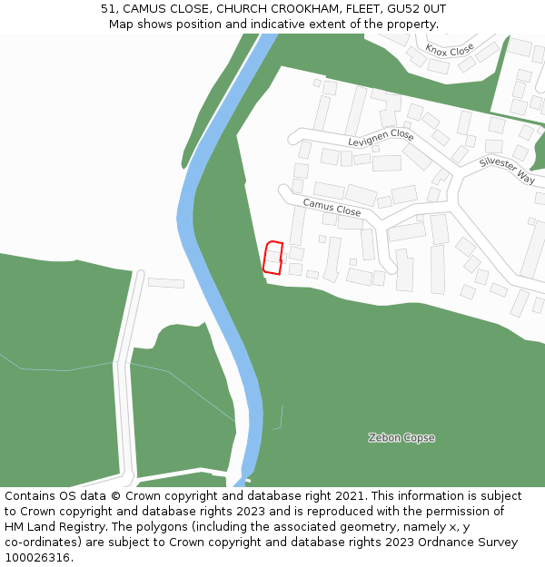 51, CAMUS CLOSE, CHURCH CROOKHAM, FLEET, GU52 0UT: Location map and indicative extent of plot