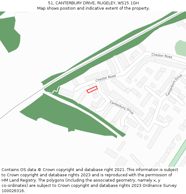 51, CANTERBURY DRIVE, RUGELEY, WS15 1GH: Location map and indicative extent of plot