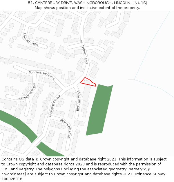 51, CANTERBURY DRIVE, WASHINGBOROUGH, LINCOLN, LN4 1SJ: Location map and indicative extent of plot