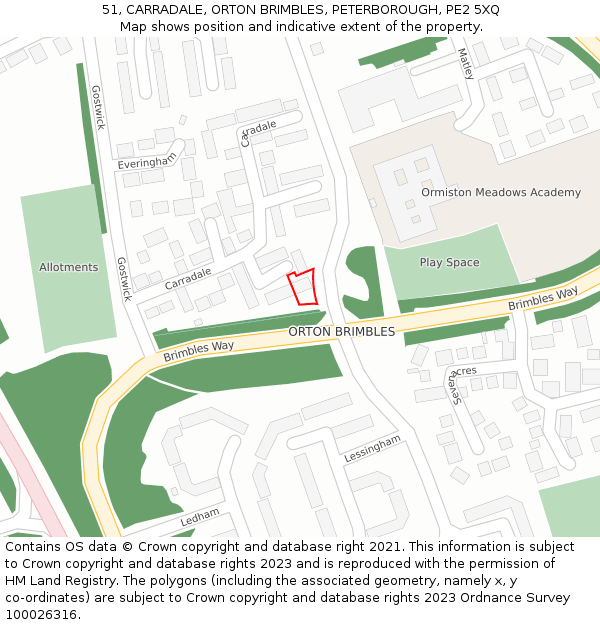 51, CARRADALE, ORTON BRIMBLES, PETERBOROUGH, PE2 5XQ: Location map and indicative extent of plot