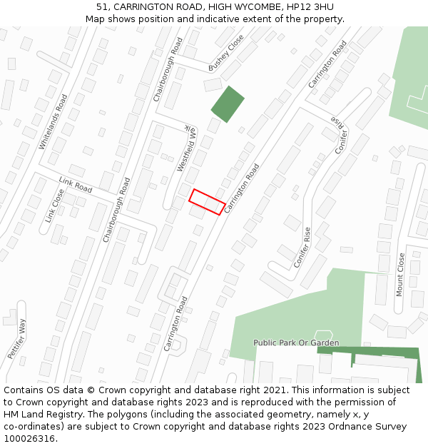51, CARRINGTON ROAD, HIGH WYCOMBE, HP12 3HU: Location map and indicative extent of plot