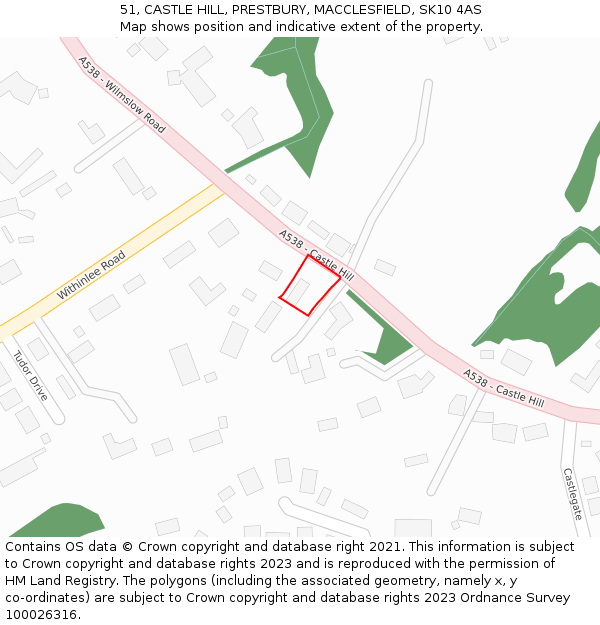 51, CASTLE HILL, PRESTBURY, MACCLESFIELD, SK10 4AS: Location map and indicative extent of plot