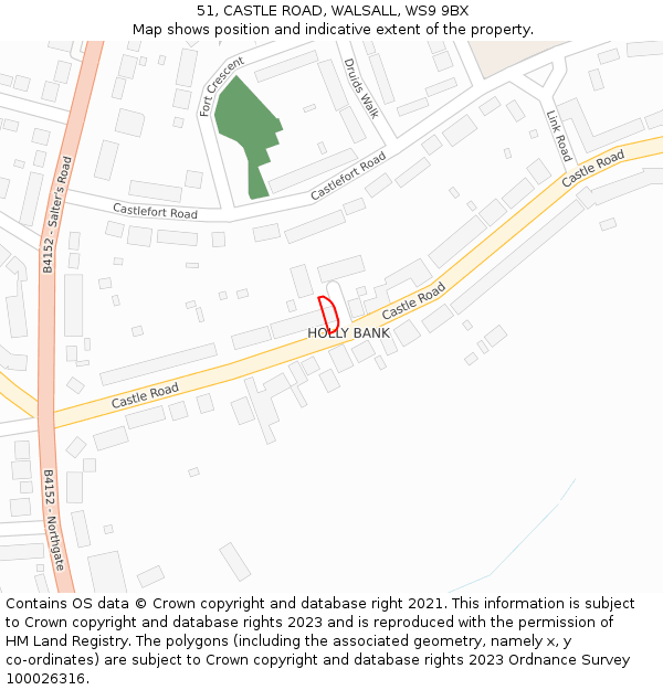 51, CASTLE ROAD, WALSALL, WS9 9BX: Location map and indicative extent of plot