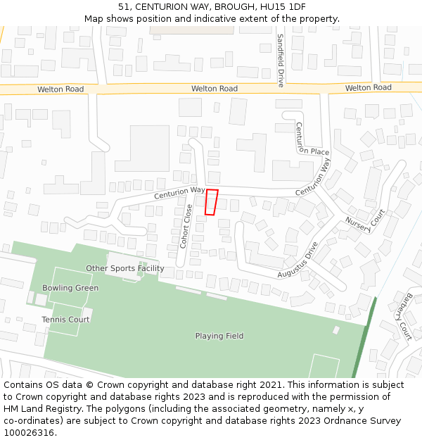 51, CENTURION WAY, BROUGH, HU15 1DF: Location map and indicative extent of plot