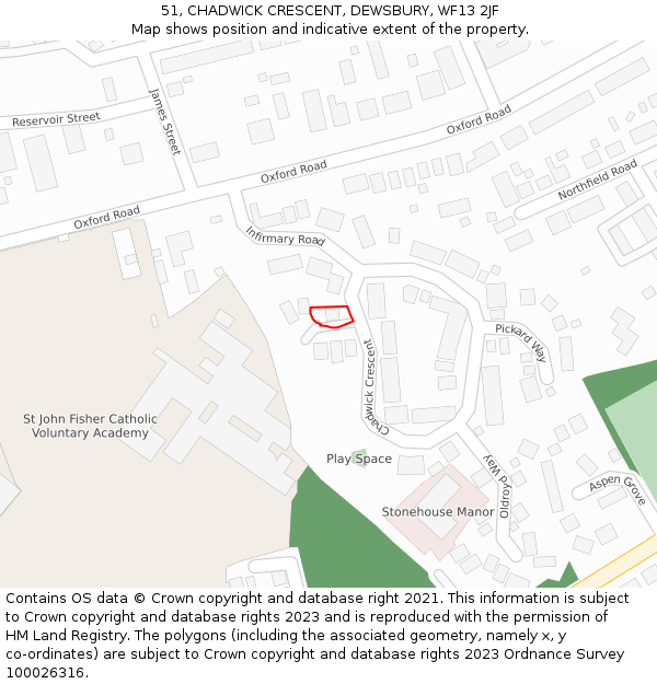 51, CHADWICK CRESCENT, DEWSBURY, WF13 2JF: Location map and indicative extent of plot