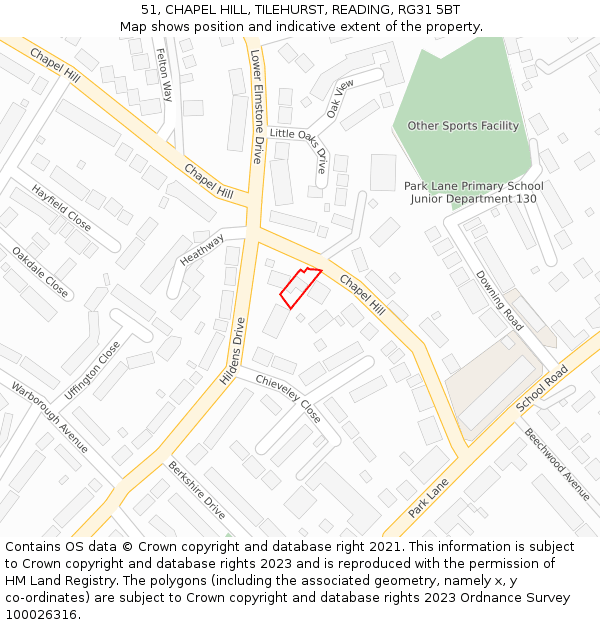 51, CHAPEL HILL, TILEHURST, READING, RG31 5BT: Location map and indicative extent of plot