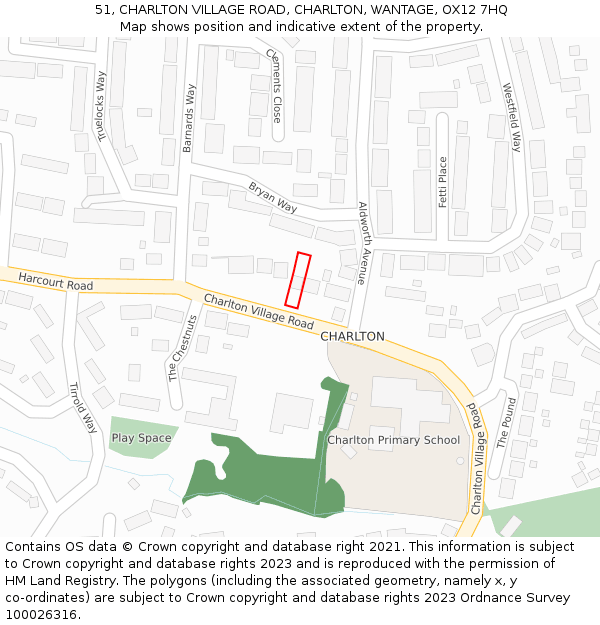 51, CHARLTON VILLAGE ROAD, CHARLTON, WANTAGE, OX12 7HQ: Location map and indicative extent of plot
