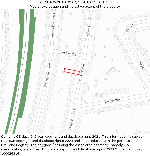 51, CHARMOUTH ROAD, ST ALBANS, AL1 4SE: Location map and indicative extent of plot