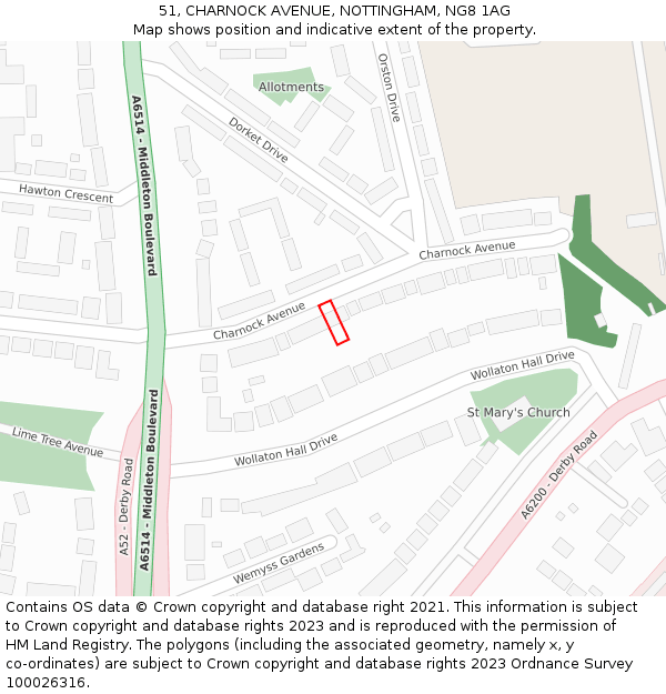 51, CHARNOCK AVENUE, NOTTINGHAM, NG8 1AG: Location map and indicative extent of plot