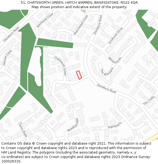 51, CHATSWORTH GREEN, HATCH WARREN, BASINGSTOKE, RG22 4QA: Location map and indicative extent of plot