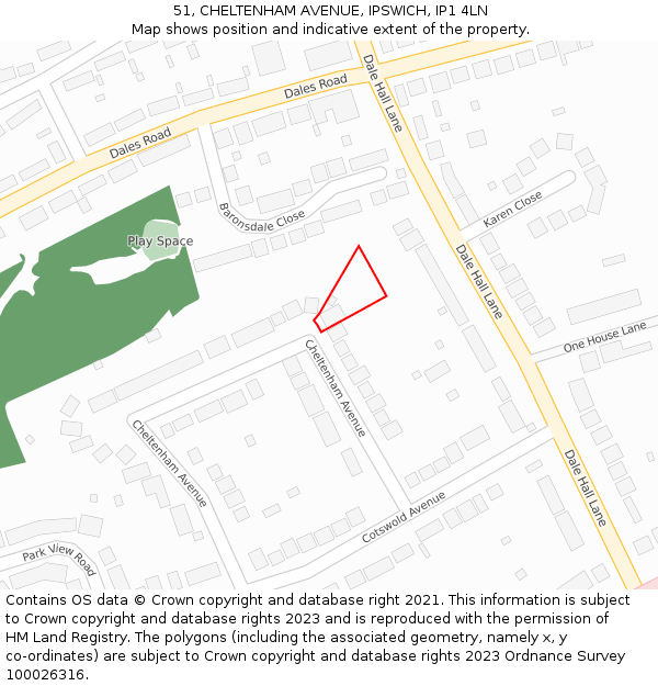 51, CHELTENHAM AVENUE, IPSWICH, IP1 4LN: Location map and indicative extent of plot