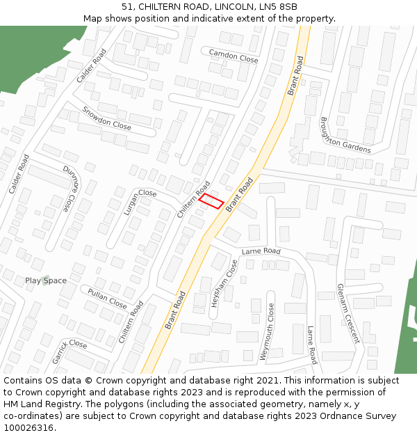 51, CHILTERN ROAD, LINCOLN, LN5 8SB: Location map and indicative extent of plot