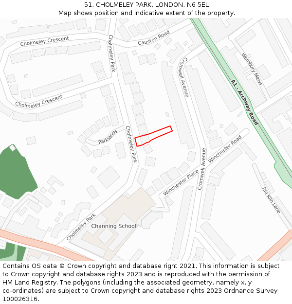 51, CHOLMELEY PARK, LONDON, N6 5EL: Location map and indicative extent of plot