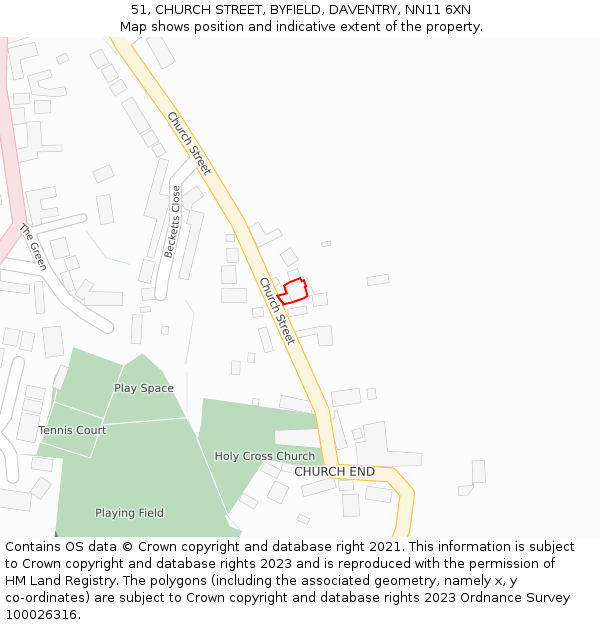 51, CHURCH STREET, BYFIELD, DAVENTRY, NN11 6XN: Location map and indicative extent of plot