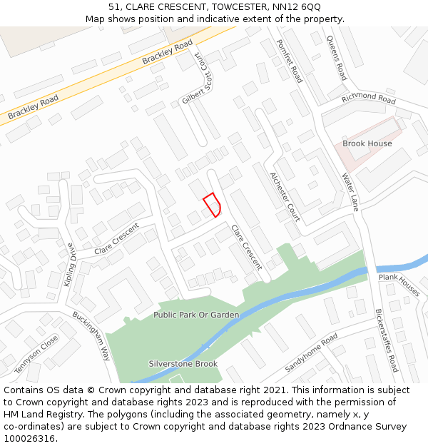51, CLARE CRESCENT, TOWCESTER, NN12 6QQ: Location map and indicative extent of plot