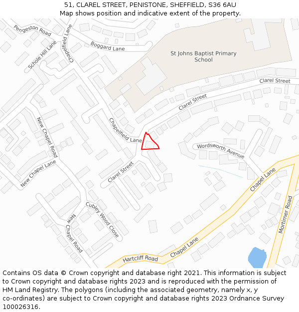 51, CLAREL STREET, PENISTONE, SHEFFIELD, S36 6AU: Location map and indicative extent of plot