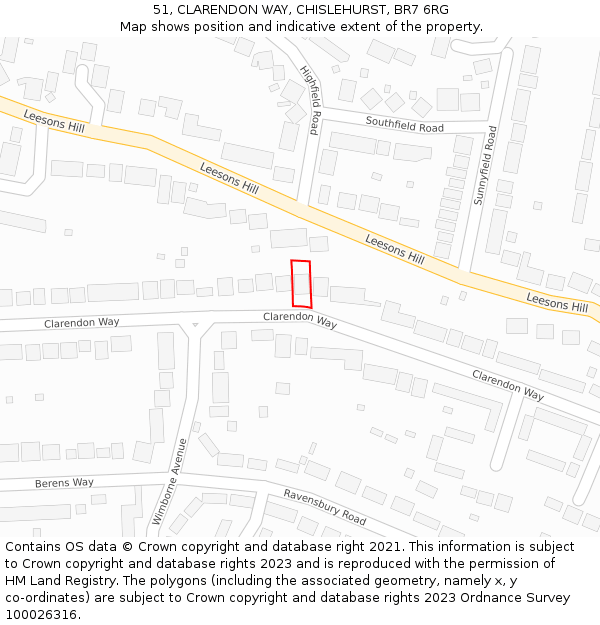 51, CLARENDON WAY, CHISLEHURST, BR7 6RG: Location map and indicative extent of plot