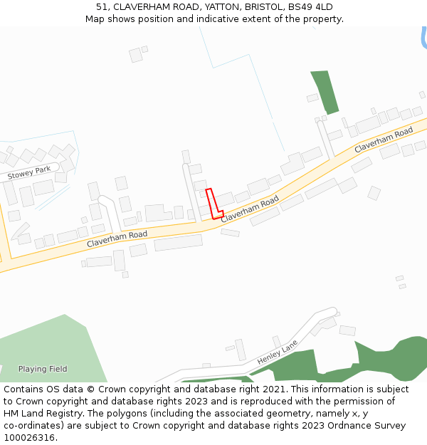 51, CLAVERHAM ROAD, YATTON, BRISTOL, BS49 4LD: Location map and indicative extent of plot