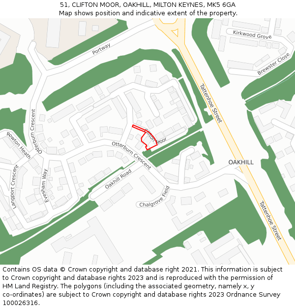 51, CLIFTON MOOR, OAKHILL, MILTON KEYNES, MK5 6GA: Location map and indicative extent of plot
