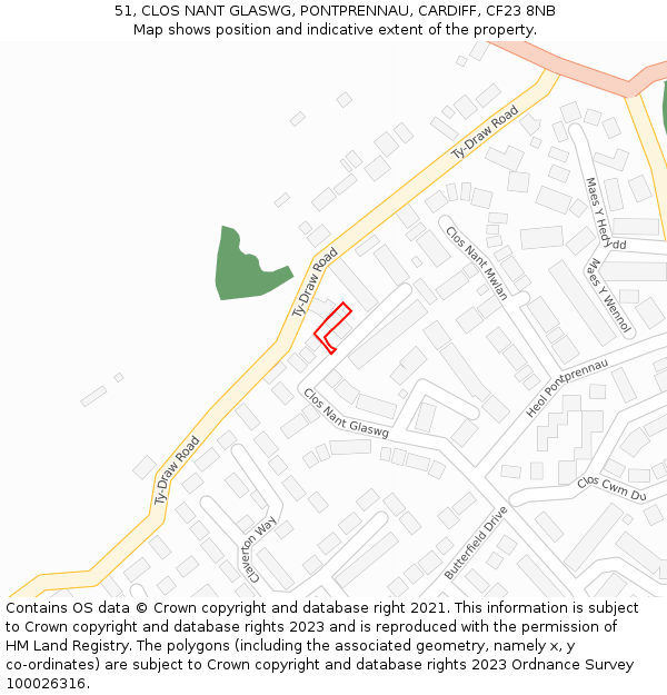 51, CLOS NANT GLASWG, PONTPRENNAU, CARDIFF, CF23 8NB: Location map and indicative extent of plot