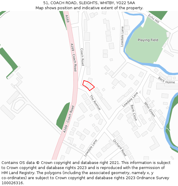 51, COACH ROAD, SLEIGHTS, WHITBY, YO22 5AA: Location map and indicative extent of plot