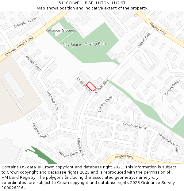 51, COLWELL RISE, LUTON, LU2 9TJ: Location map and indicative extent of plot