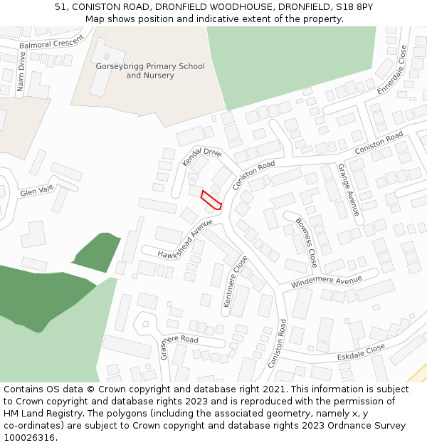 51, CONISTON ROAD, DRONFIELD WOODHOUSE, DRONFIELD, S18 8PY: Location map and indicative extent of plot
