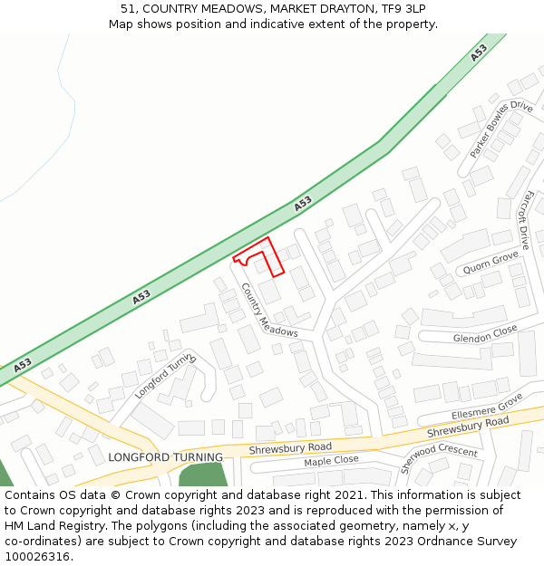 51, COUNTRY MEADOWS, MARKET DRAYTON, TF9 3LP: Location map and indicative extent of plot