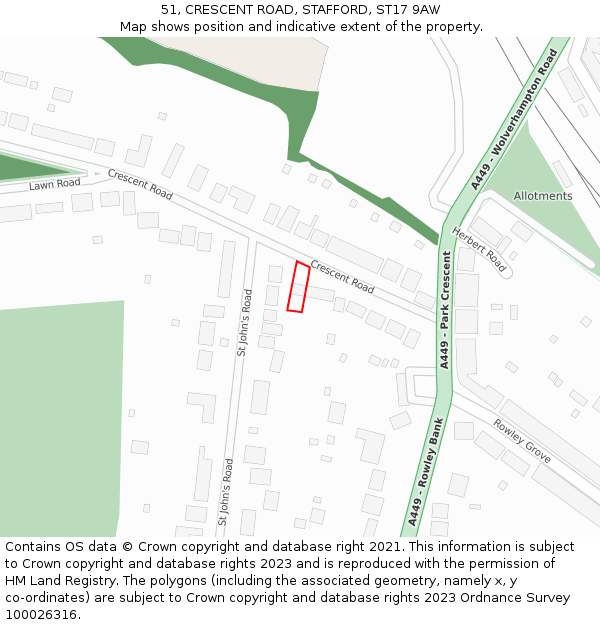 51, CRESCENT ROAD, STAFFORD, ST17 9AW: Location map and indicative extent of plot