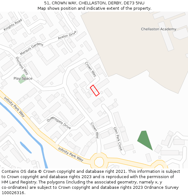 51, CROWN WAY, CHELLASTON, DERBY, DE73 5NU: Location map and indicative extent of plot