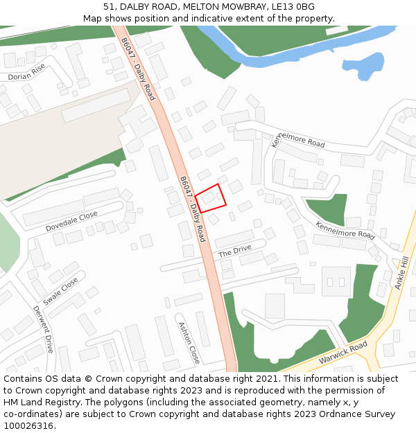 51, DALBY ROAD, MELTON MOWBRAY, LE13 0BG: Location map and indicative extent of plot
