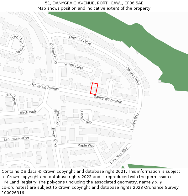 51, DANYGRAIG AVENUE, PORTHCAWL, CF36 5AE: Location map and indicative extent of plot