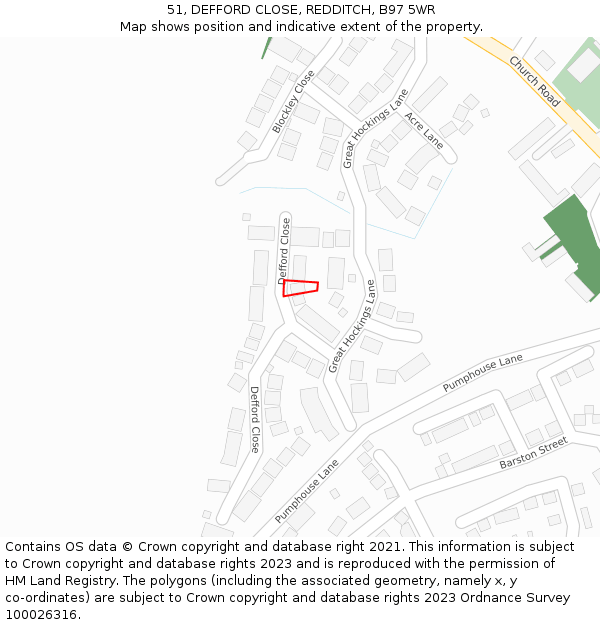 51, DEFFORD CLOSE, REDDITCH, B97 5WR: Location map and indicative extent of plot
