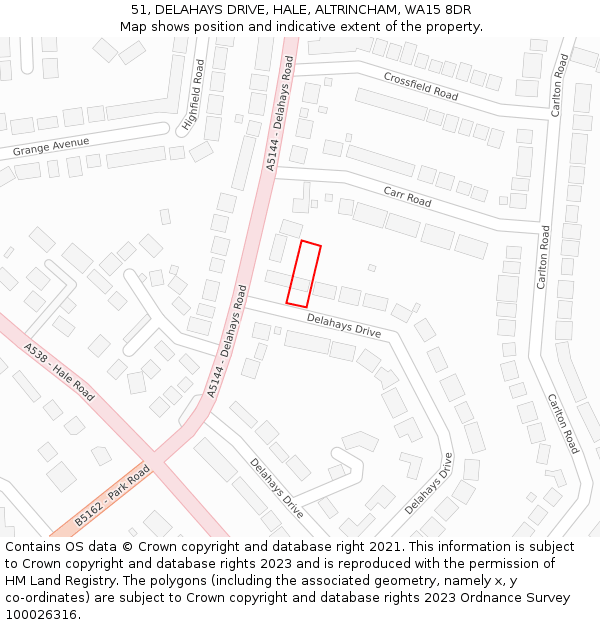 51, DELAHAYS DRIVE, HALE, ALTRINCHAM, WA15 8DR: Location map and indicative extent of plot