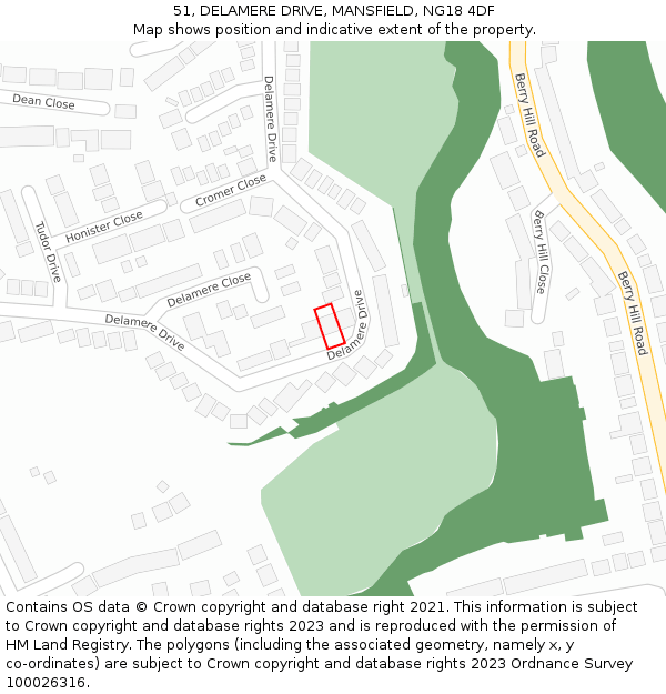 51, DELAMERE DRIVE, MANSFIELD, NG18 4DF: Location map and indicative extent of plot