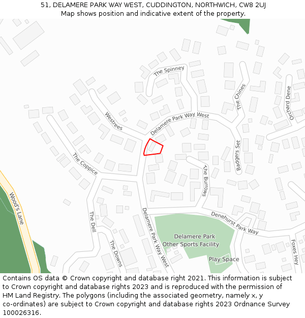 51, DELAMERE PARK WAY WEST, CUDDINGTON, NORTHWICH, CW8 2UJ: Location map and indicative extent of plot