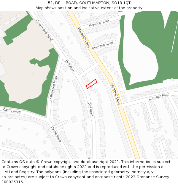 51, DELL ROAD, SOUTHAMPTON, SO18 1QT: Location map and indicative extent of plot