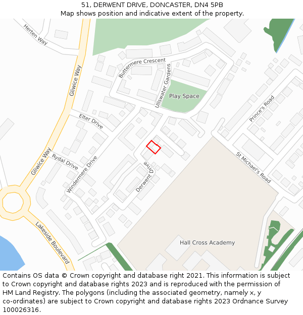 51, DERWENT DRIVE, DONCASTER, DN4 5PB: Location map and indicative extent of plot