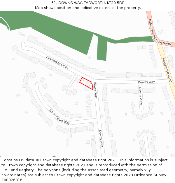 51, DOWNS WAY, TADWORTH, KT20 5DP: Location map and indicative extent of plot
