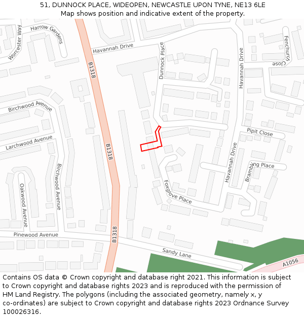 51, DUNNOCK PLACE, WIDEOPEN, NEWCASTLE UPON TYNE, NE13 6LE: Location map and indicative extent of plot