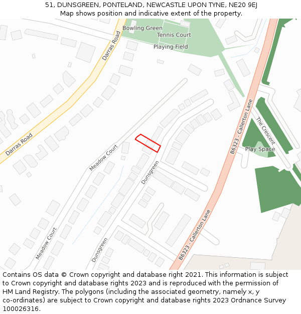 51, DUNSGREEN, PONTELAND, NEWCASTLE UPON TYNE, NE20 9EJ: Location map and indicative extent of plot