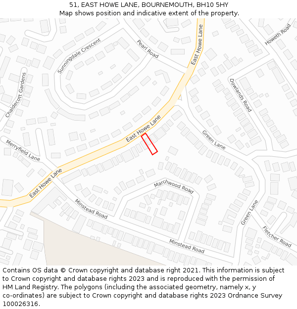 51, EAST HOWE LANE, BOURNEMOUTH, BH10 5HY: Location map and indicative extent of plot