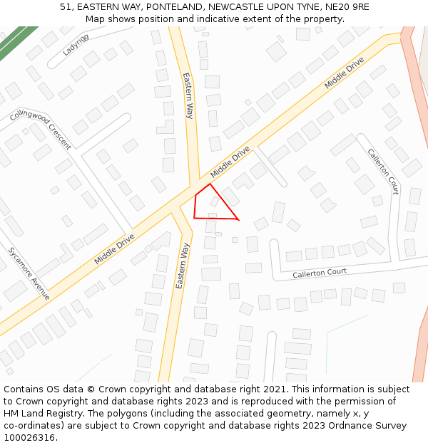 51, EASTERN WAY, PONTELAND, NEWCASTLE UPON TYNE, NE20 9RE: Location map and indicative extent of plot
