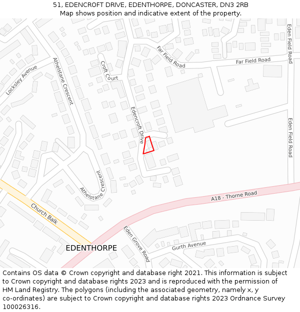 51, EDENCROFT DRIVE, EDENTHORPE, DONCASTER, DN3 2RB: Location map and indicative extent of plot