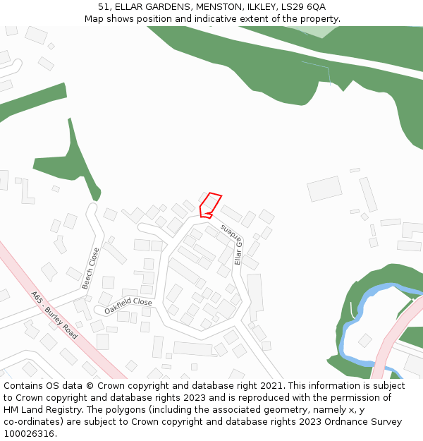 51, ELLAR GARDENS, MENSTON, ILKLEY, LS29 6QA: Location map and indicative extent of plot