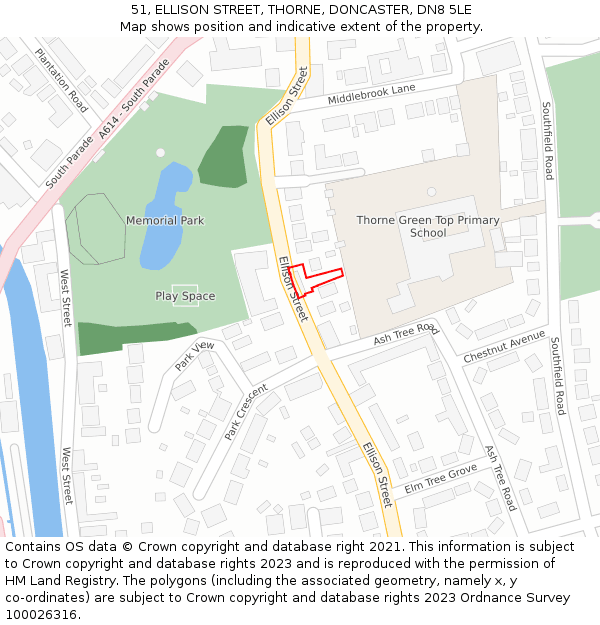 51, ELLISON STREET, THORNE, DONCASTER, DN8 5LE: Location map and indicative extent of plot
