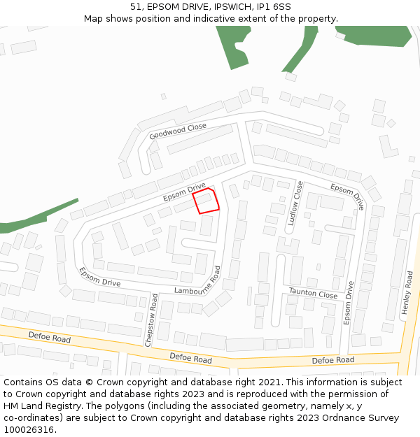 51, EPSOM DRIVE, IPSWICH, IP1 6SS: Location map and indicative extent of plot