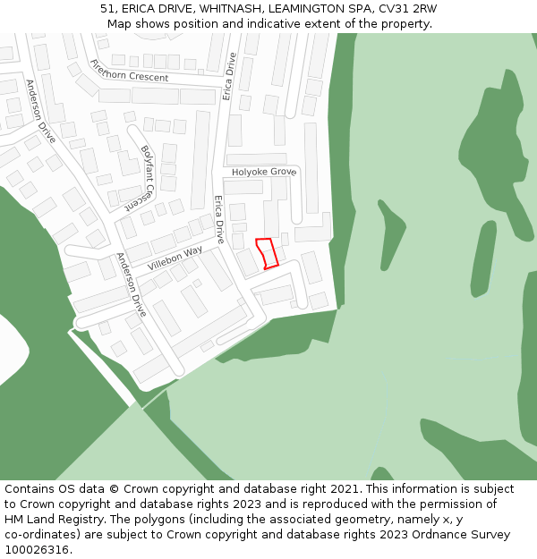 51, ERICA DRIVE, WHITNASH, LEAMINGTON SPA, CV31 2RW: Location map and indicative extent of plot
